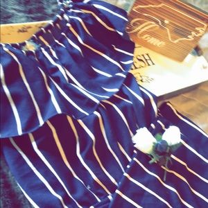 Navy Ruffled Off the Shoulder Jumper